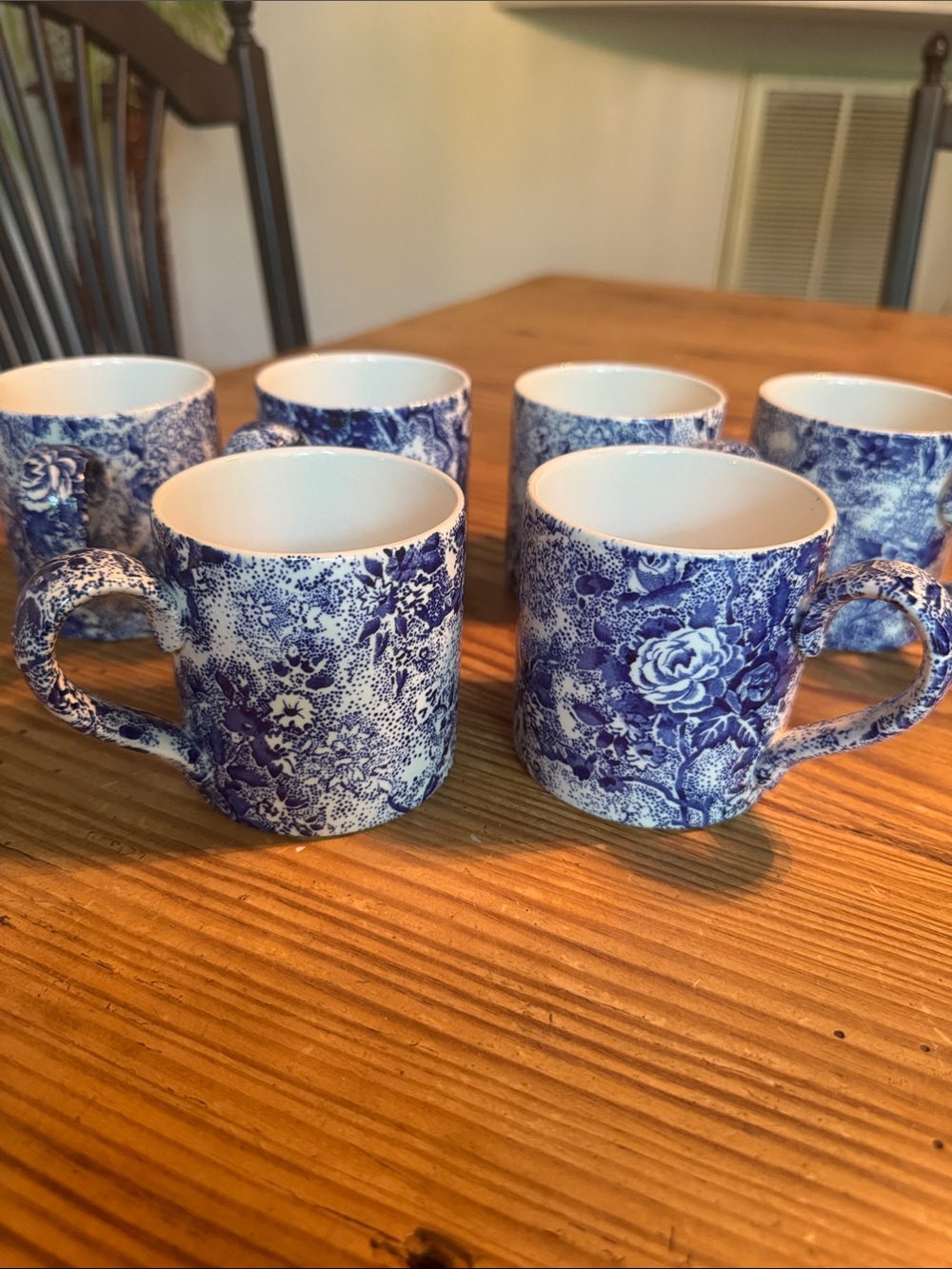 Vintage 1989 Laura Ashley Chintzware Blue Floral Ceramic Mugs - Set of 6